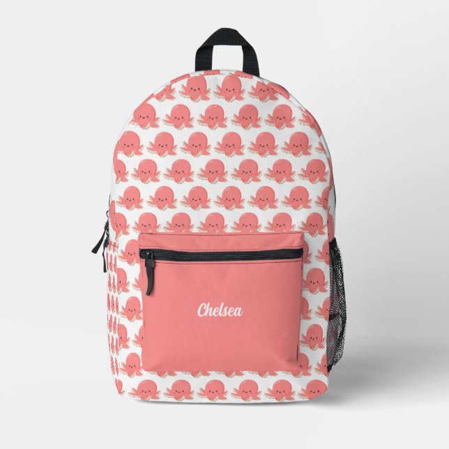 Cute Personalized Octopus Pattern Printed Backpack (Front)