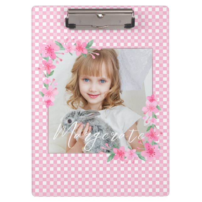 Cute Personalized one Photo Pink  Clipboard (Front)