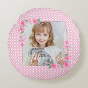 Cute Personalized one Photo Pink Favour Box Round Pillow