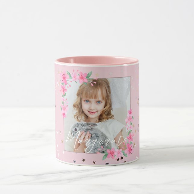 Cute Personalized one Photo Pink  Mug (Center)