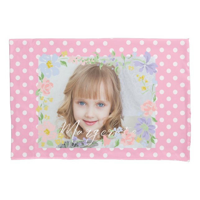 Cute Personalized one Photo Pink  Pillowcase (Front)