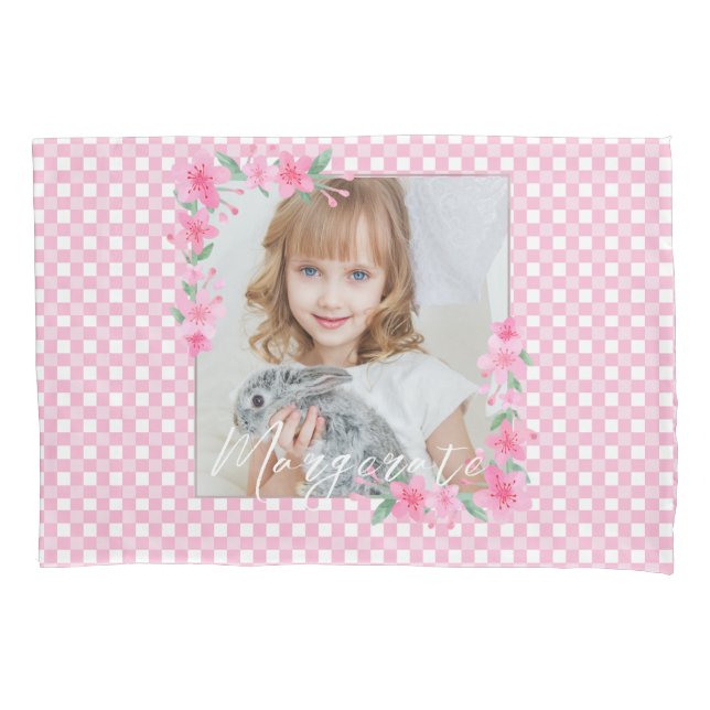 Cute Personalized one Photo Pink  Pillowcase (Front)