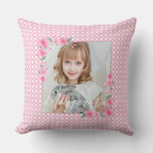 Cute Personalized one Photo Pink Throw Pillow