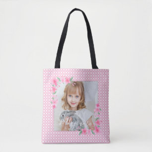 Cute Personalized one Photo Pink Tote Bag