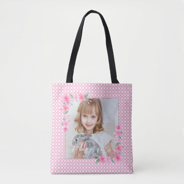 Cute Personalized one Photo Pink  Tote Bag (Front)