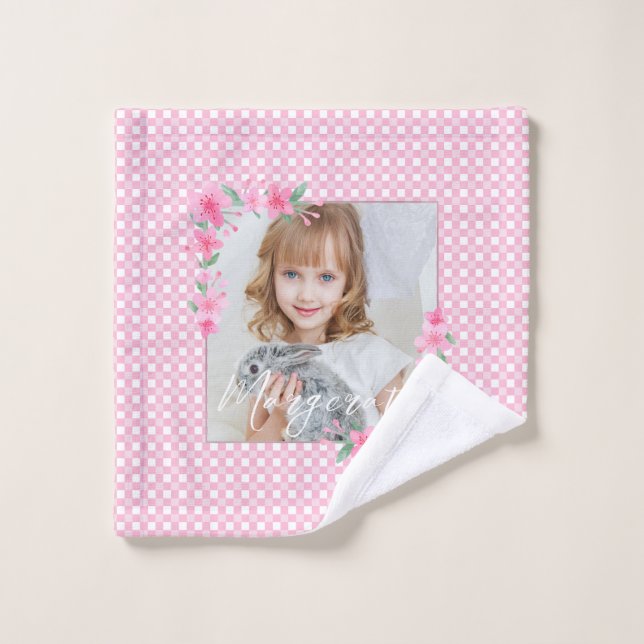 Cute Personalized one Photo Pink  Wash Cloth (Wash Cloth)