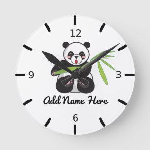 Cute Personalized Panda  Round Clock