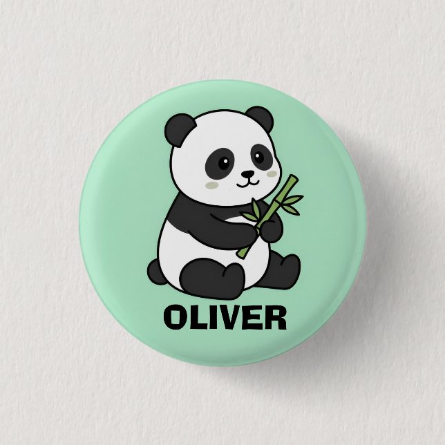 Cute Personalized Panda with Bamboo Kids  1 Inch Round Button (Front)