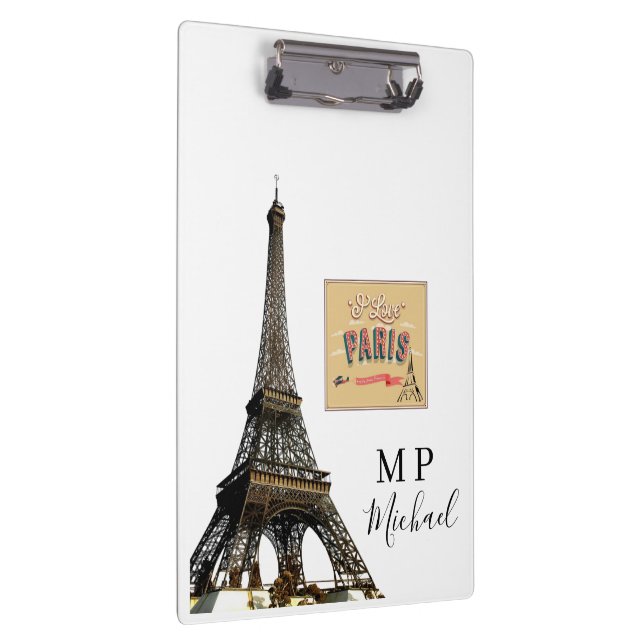 Cute Personalized Paris France Clipboard  (Right)
