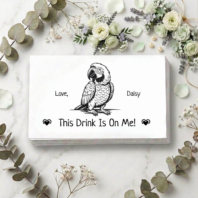 Cute Personalized Parrot Wedding Drink Ticket Enclosure Card (Creator Uploaded)