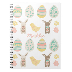 Cute Personalized Pastel Eggs Easter Bunny Notebook