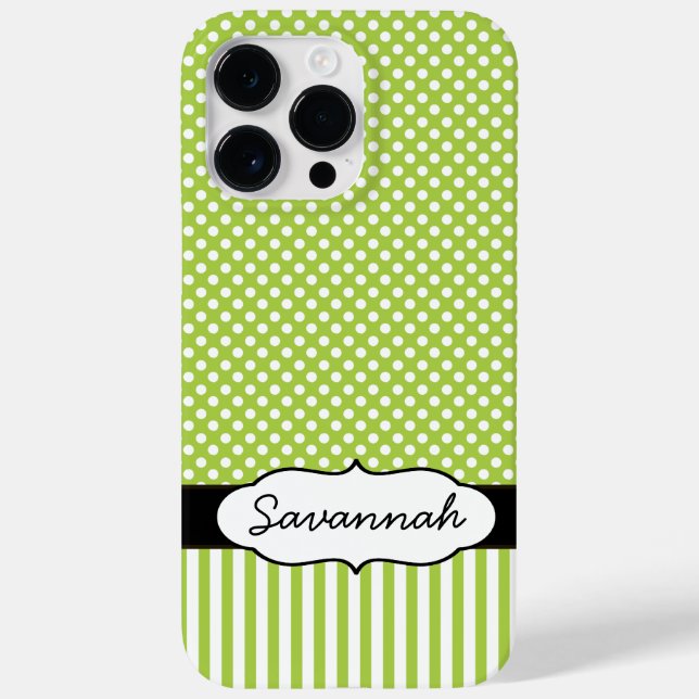 Cute Personalized Peapod Lime Stripe and Polka Dot Case-Mate iPhone Case (Back)