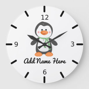 Cute Personalized Penguin Large Clock