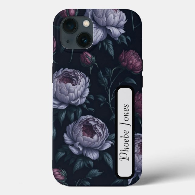Cute Personalized Peonies Black Apple iPhone 13 ca Case-Mate iPhone Case (Back)