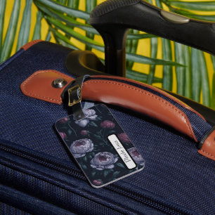 Cute Personalized Peonies Black floral Luggage Tag