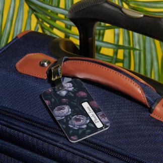 Cute Personalized Peonies Black floral Luggage Tag