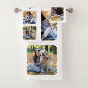 Cute Personalized Pet Dog Lover Photo Collage Bath Towel Set