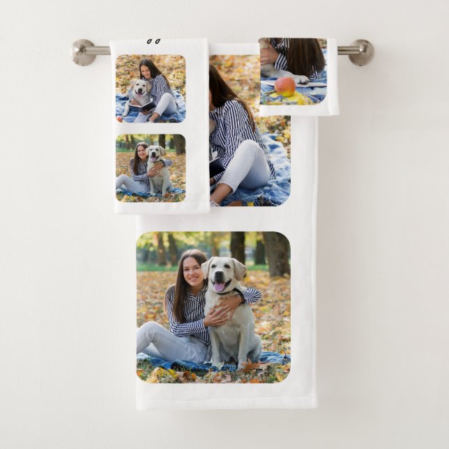 Cute Personalized Pet Dog Lover Photo Collage Bath Towel Set (Insitu)