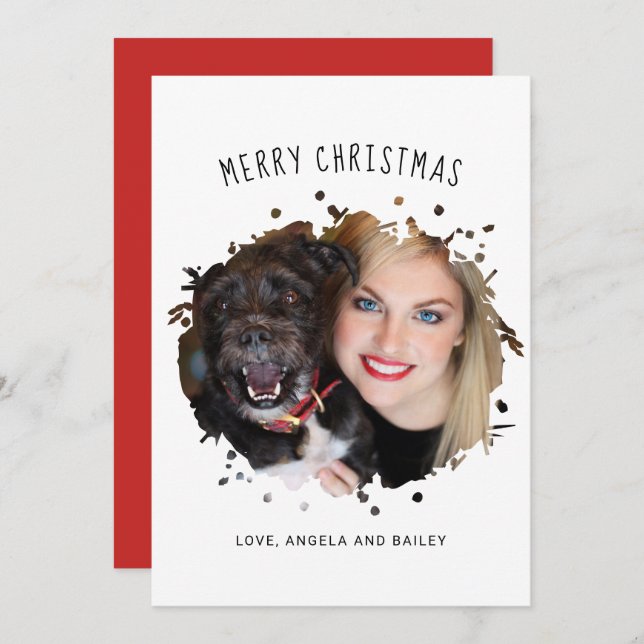 Cute Personalized Pet Splash Photo Christmas Holiday Card (Front/Back)