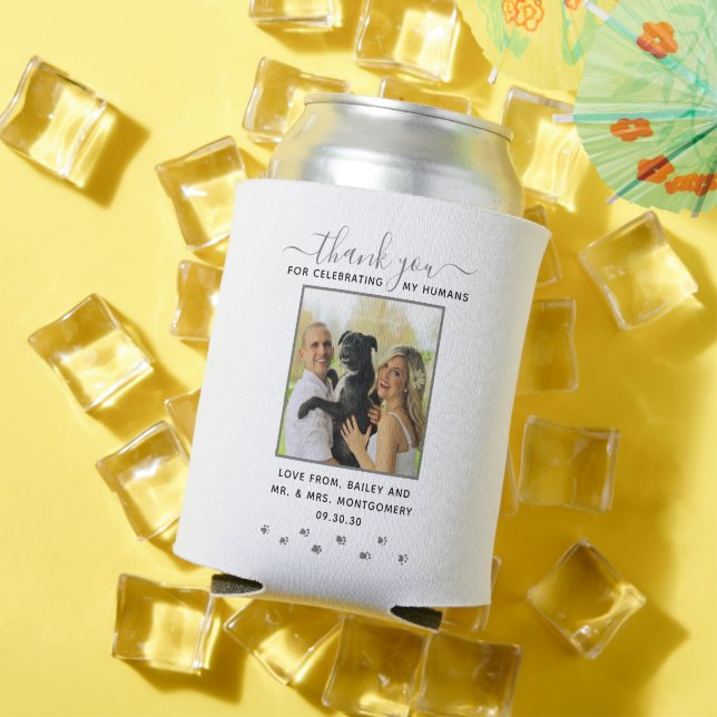 Cute Personalized Pet Wedding Photo Thank You Can Cooler (In Situ Summer)