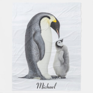 Cute Personalized Petting Penguin and Chick Fleece Blanket