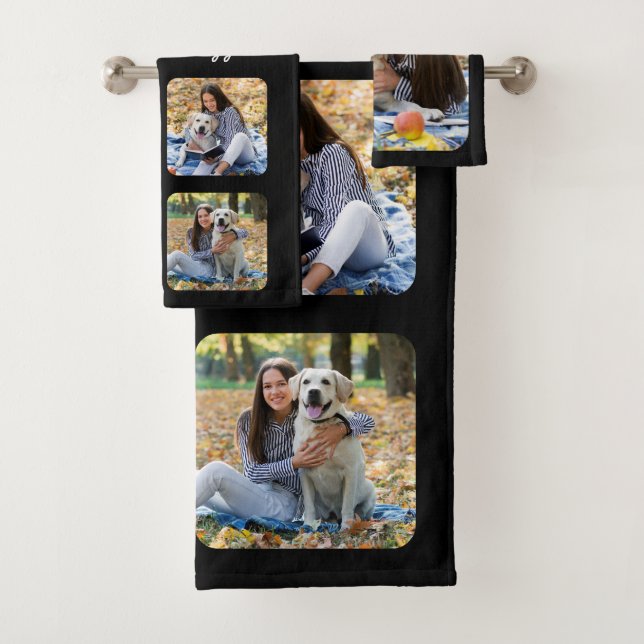 Cute Personalized Photo Collage Pet Lover Dog Bath Towel Set (Insitu)