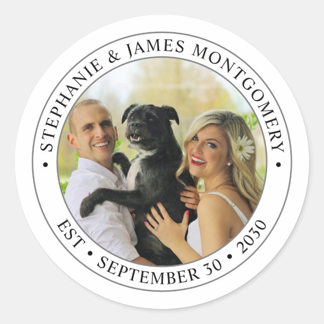 Cute Personalized Photo Pet Wedding Classic Round Sticker (Front)
