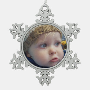 Cute Personalized Photo Snowflake Christmas Snowflake Pewter Christmas Ornament