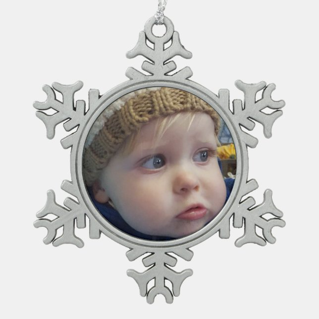 Cute Personalized Photo Snowflake Christmas Snowflake Pewter Christmas Ornament (Front)