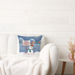 Cute personalized photo Xmas Snowman Christmas Throw Pillow