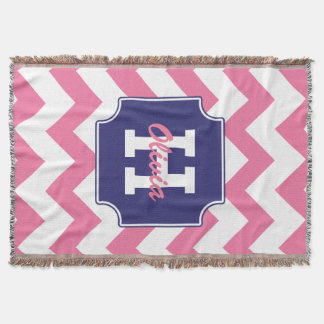 Cute Personalized Pink and Blue Chevron Print Throw Blanket