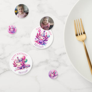Cute Personalized Pink and Purple Axolotl Birthday Confetti