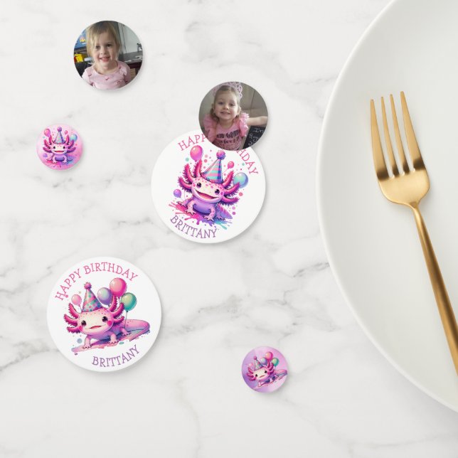Cute Personalized Pink and Purple Axolotl Birthday Confetti (Group)