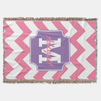Cute Personalized Pink and Purple Chevron Print Throw Blanket