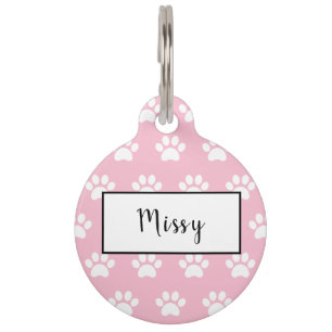 Cute Personalized pink and white paw print Pet Tag