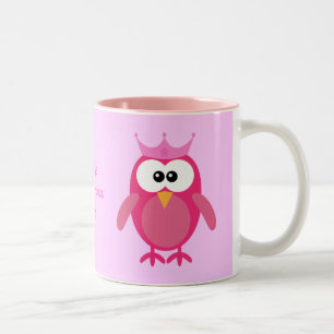 Cute Personalized Pink Cartoon Owl Princess Two-Tone Coffee Mug