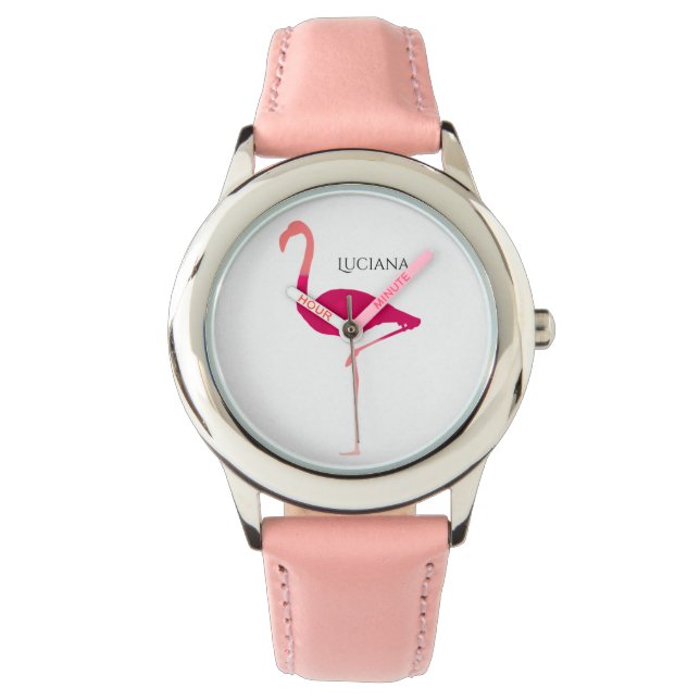 Cute Personalized Pink Flamingo Girl's Watch (Front)