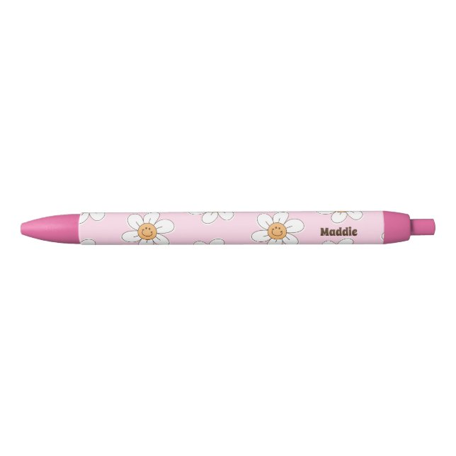 Cute Personalized Pink Flowers Black Ink Pen (Front)