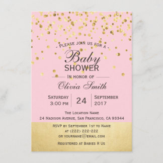 Cute Personalized Pink Gold Baby Shower Invites