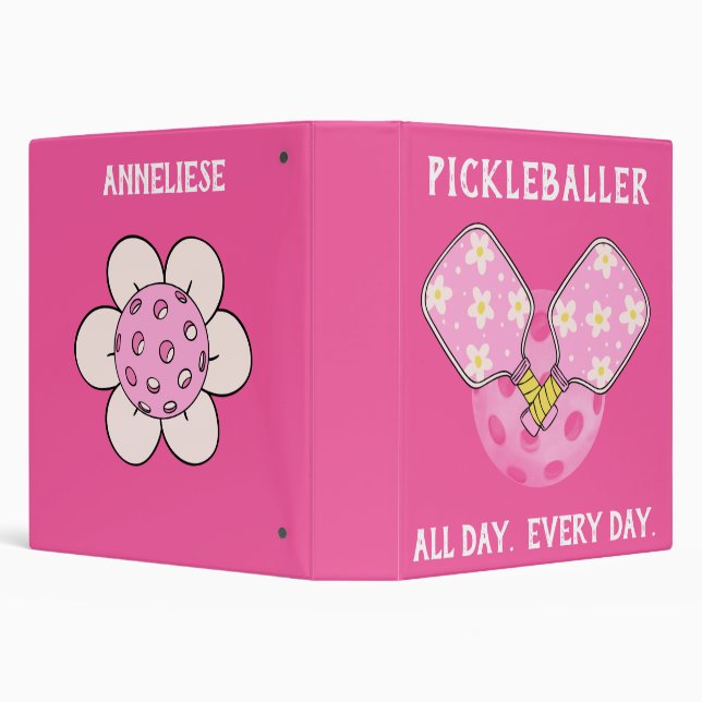 Cute Personalized Pink Pickleballer Binder (Background)