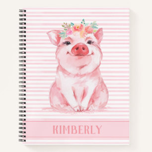 Cute Personalized Pink Pig Notebook