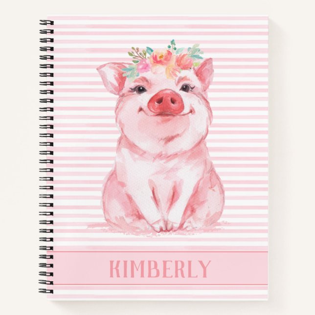 Cute Personalized Pink Pig Notebook (Front)