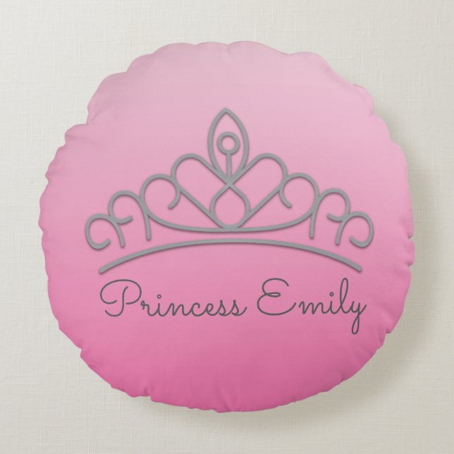 Cute Personalized Pink Princess Tiara Pillow (Front)