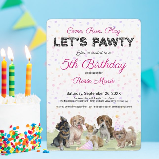 Cute Personalized Pink Puppy Dog Birthday Party Invitation (Creator Uploaded)