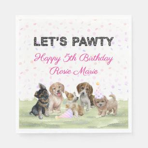 Cute Personalized Pink Puppy Dog Birthday Party Napkin