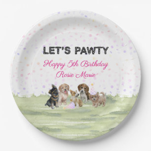 Cute Personalized Pink Puppy Dog Birthday Party Paper Plate
