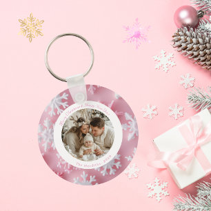 Cute Personalized Pink Snowflake Christmas Keychain