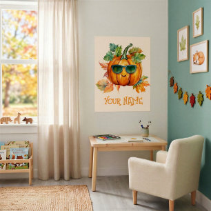Cute Personalized Pumpkin Autumn Kids Room Poster