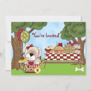 Cute Personalized Puppy Dog Picnic Girls Birthday Invitation