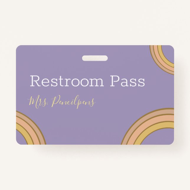 Cute Personalized Purple Boho Rainbow Hall Pass  Badge (Front)